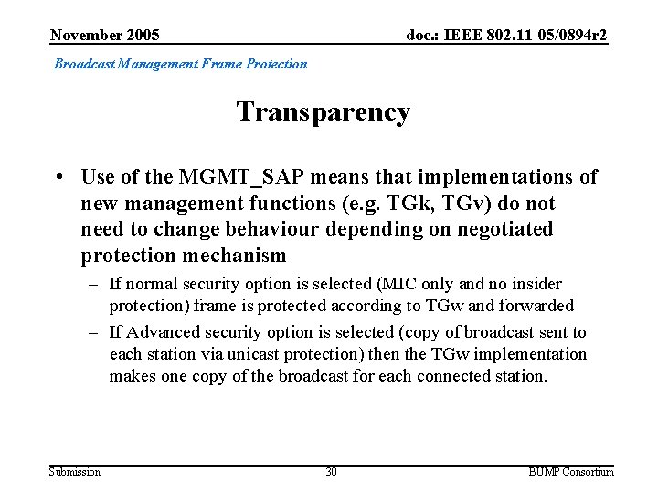 November 2005 doc. : IEEE 802. 11 -05/0894 r 2 Broadcast Management Frame Protection