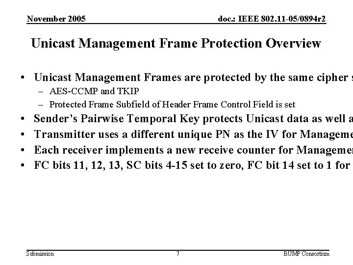 November 2005 doc. : IEEE 802. 11 -05/0894 r 2 Unicast Management Frame Protection