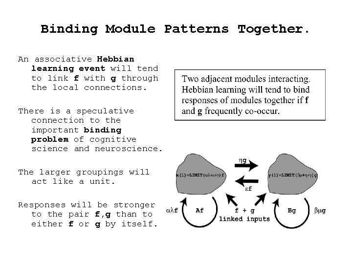 Binding Module Patterns Together. An associative Hebbian learning event will tend to link f Binding Module Patterns Together. An associative Hebbian learning event will tend to link f