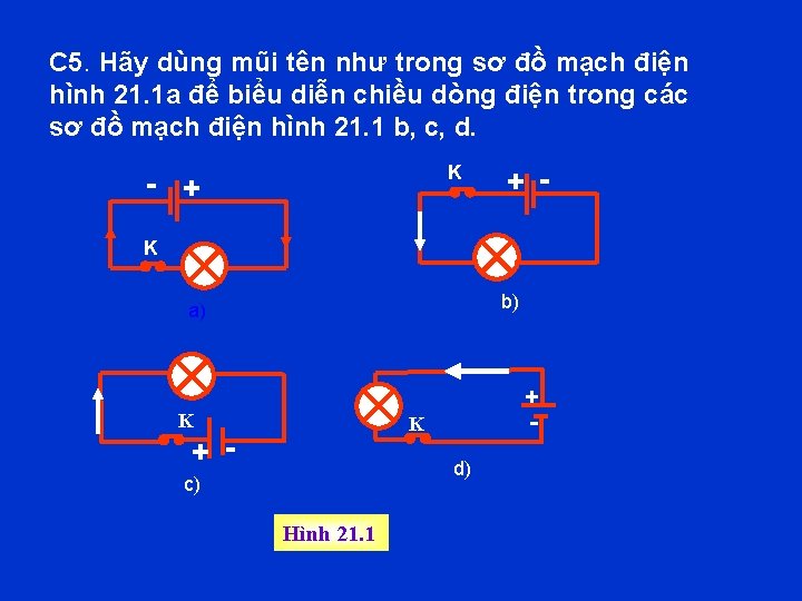 C 5. Hãy dùng mũi tên như trong sơ đồ mạch điện hình 21.