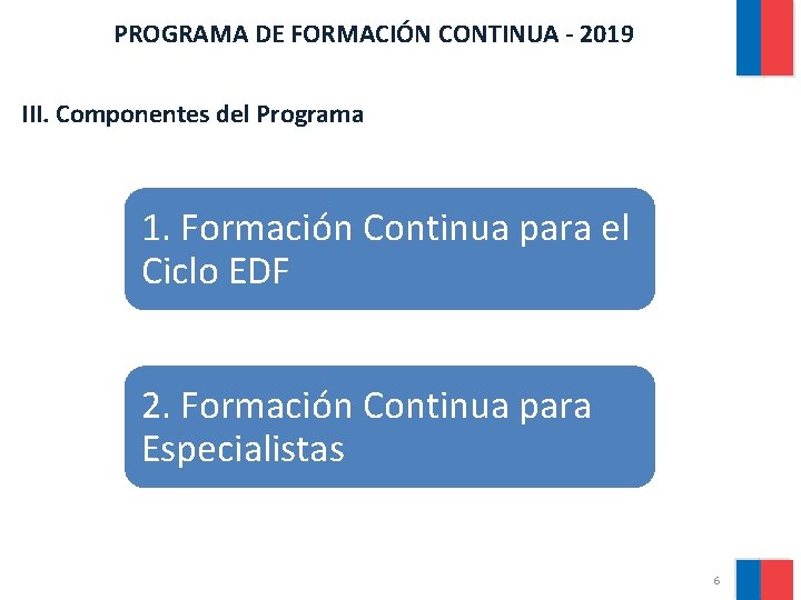 PROGRAMA DE FORMACIÓN CONTINUA - 2019 III. Componentes del Programa 1. Formación Continua para