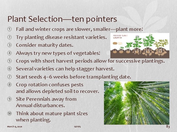 Plant Selection—ten pointers ① ② ③ ④ ⑤ ⑥ ⑦ ⑧ Fall and winter