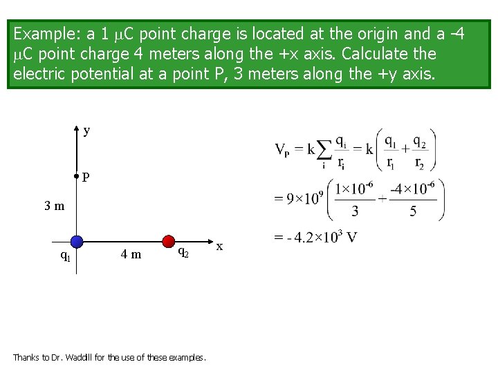 Example: a 1 C point charge is located at the origin and a -4