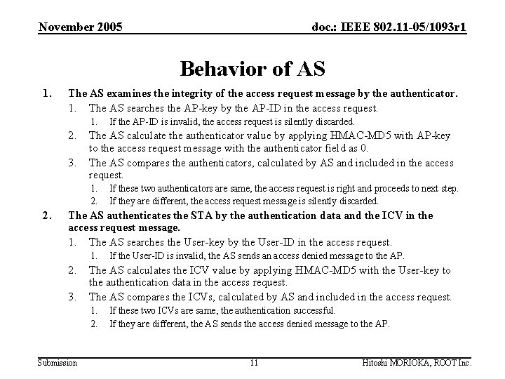 November 2005 doc. : IEEE 802. 11 -05/1093 r 1 Behavior of AS 1.