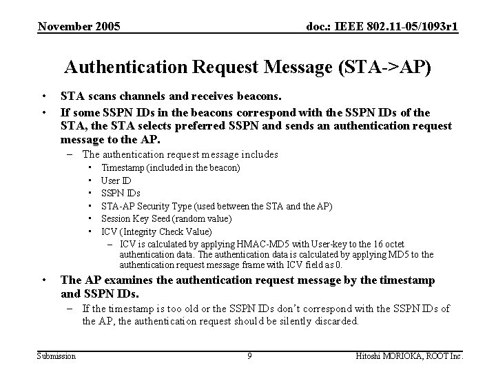 November 2005 doc. : IEEE 802. 11 -05/1093 r 1 Authentication Request Message (STA->AP)