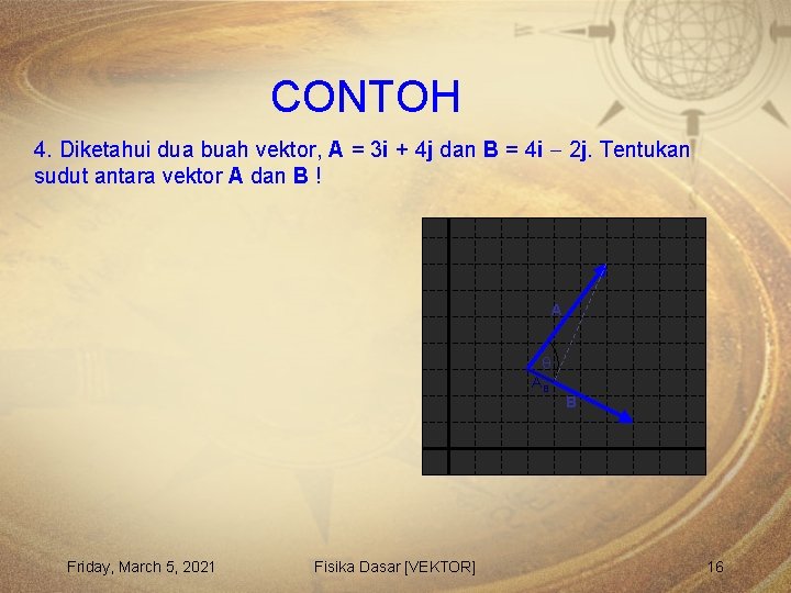 CONTOH 4. Diketahui dua buah vektor, A = 3 i + 4 j dan