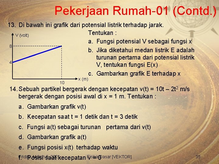 Pekerjaan Rumah-01 (Contd. ) 13. Di bawah ini grafik dari potensial listrik terhadap jarak.