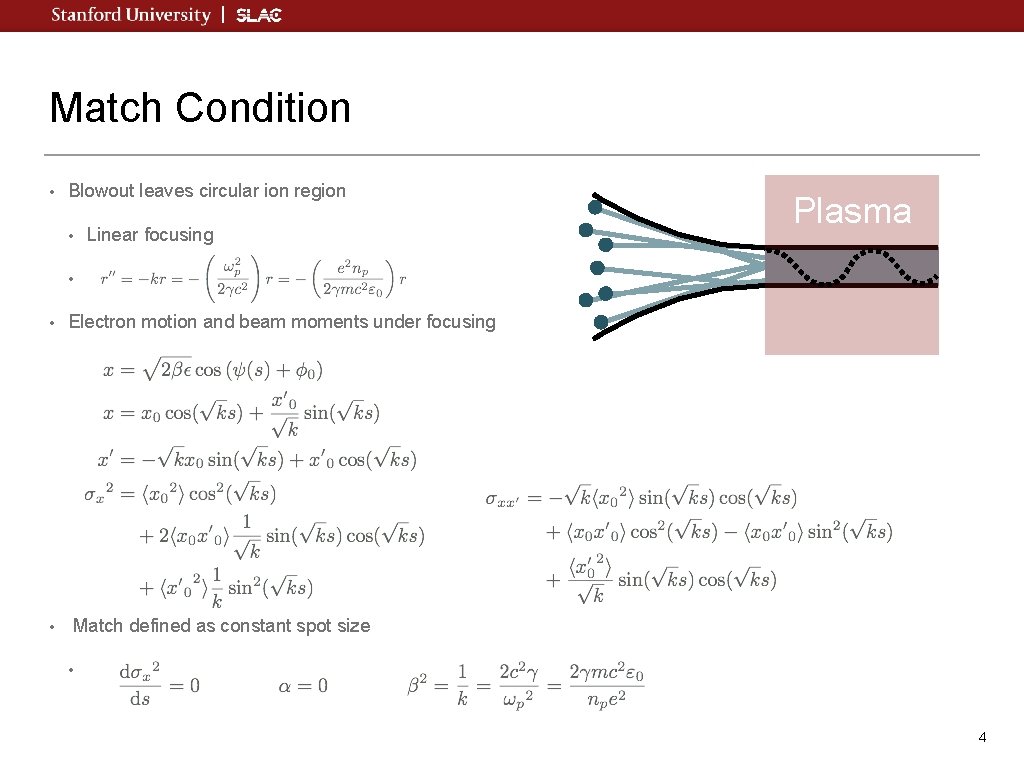 Match Condition • Blowout leaves circular ion region • Linear focusing Plasma • •