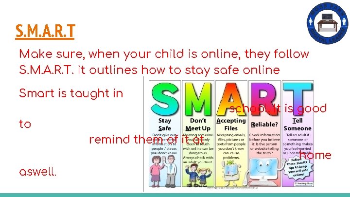 S. M. A. R. T Make sure, when your child is online, they follow