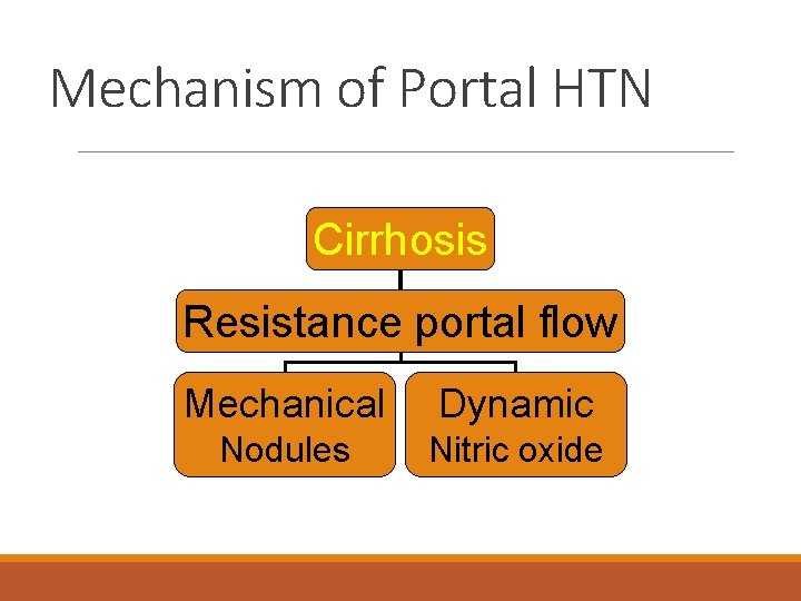 Mechanism of Portal HTN Cirrhosis Resistance portal flow Mechanical Dynamic Nodules Nitric oxide 