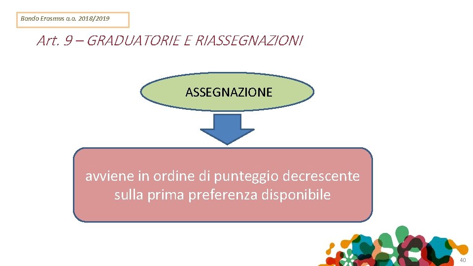Bando Erasmus a. a. 2018/2019 Art. 9 – GRADUATORIE E RIASSEGNAZIONI ASSEGNAZIONE avviene in
