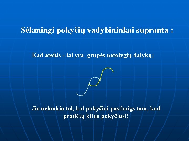 Sėkmingi pokyčių vadybininkai supranta : Kad ateitis - tai yra grupės netolygių dalykų; Jie