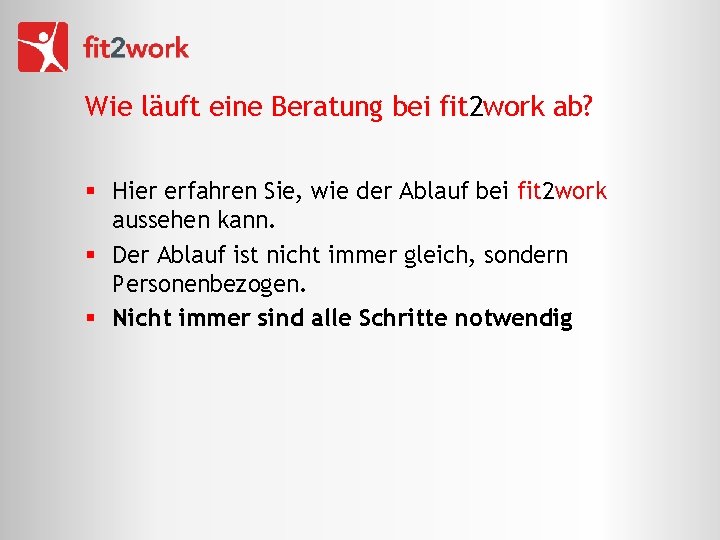 Wie läuft eine Beratung bei fit 2 work ab? § Hier erfahren Sie, wie