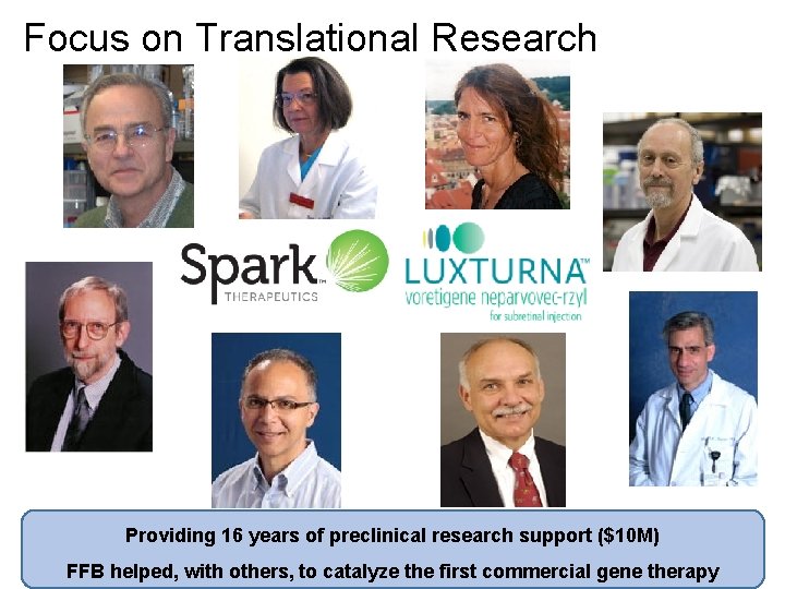 Focus on Translational Research Providing 16 years of preclinical research support ($10 M) FFB