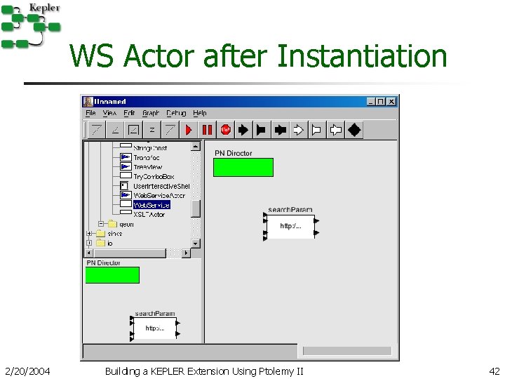 WS Actor after Instantiation 2/20/2004 Building a KEPLER Extension Using Ptolemy II 42 