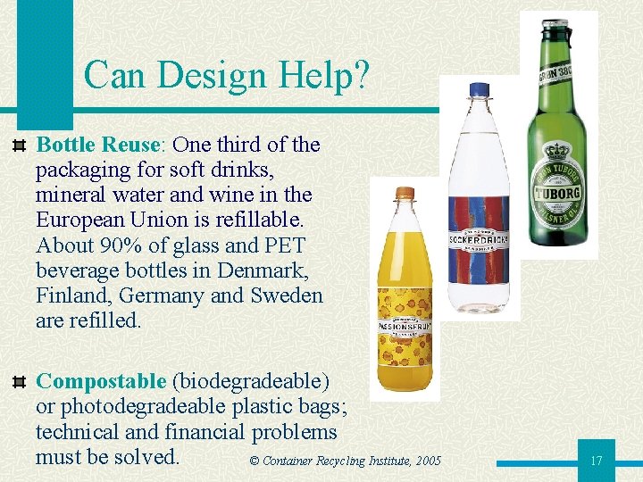 Can Design Help? Bottle Reuse: One third of the packaging for soft drinks, mineral
