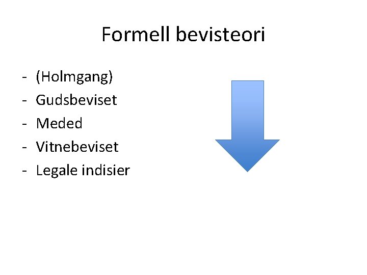 Formell bevisteori - (Holmgang) Gudsbeviset Meded Vitnebeviset Legale indisier 