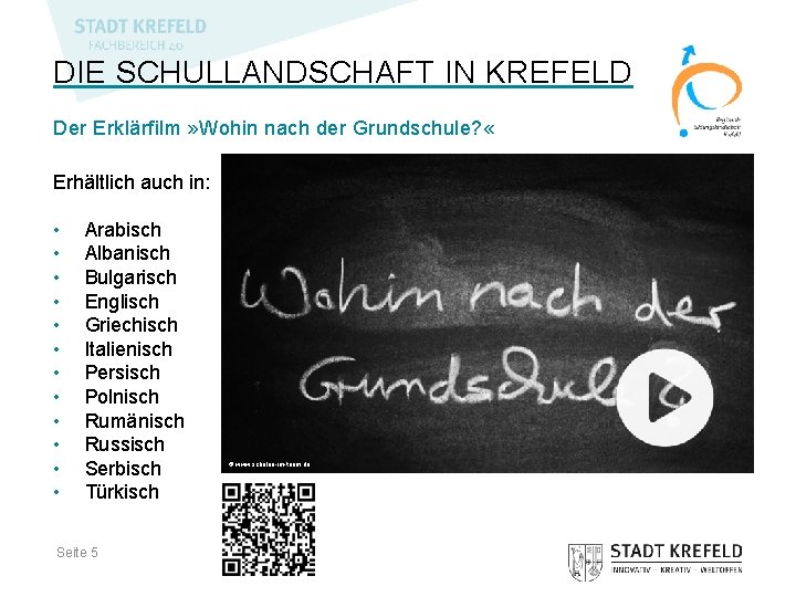 DIE SCHULLANDSCHAFT IN KREFELD Der Erklärfilm » Wohin nach der Grundschule? « Erhältlich auch