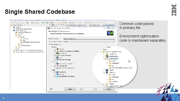 Single Shared Codebase Common code placed in primary file Environment optimisation code is maintained