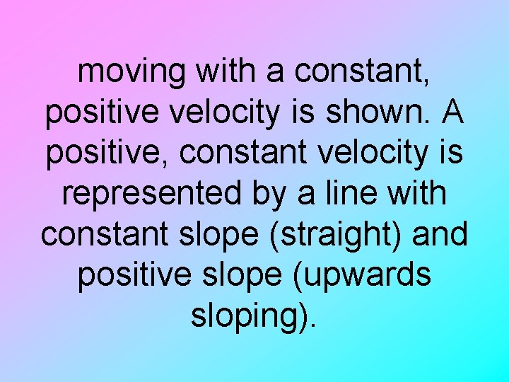 moving with a constant, positive velocity is shown. A positive, constant velocity is represented