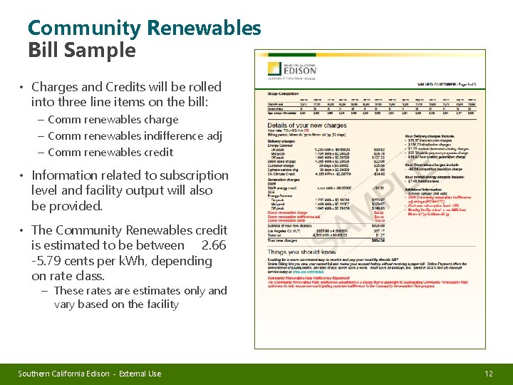 Community Renewables Bill Sample • Charges and Credits will be rolled into three line