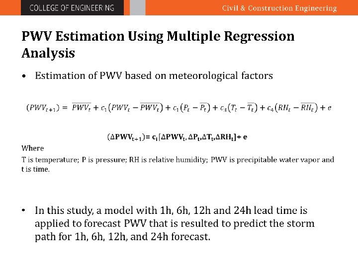 PWV Estimation Using Multiple Regression Analysis • 