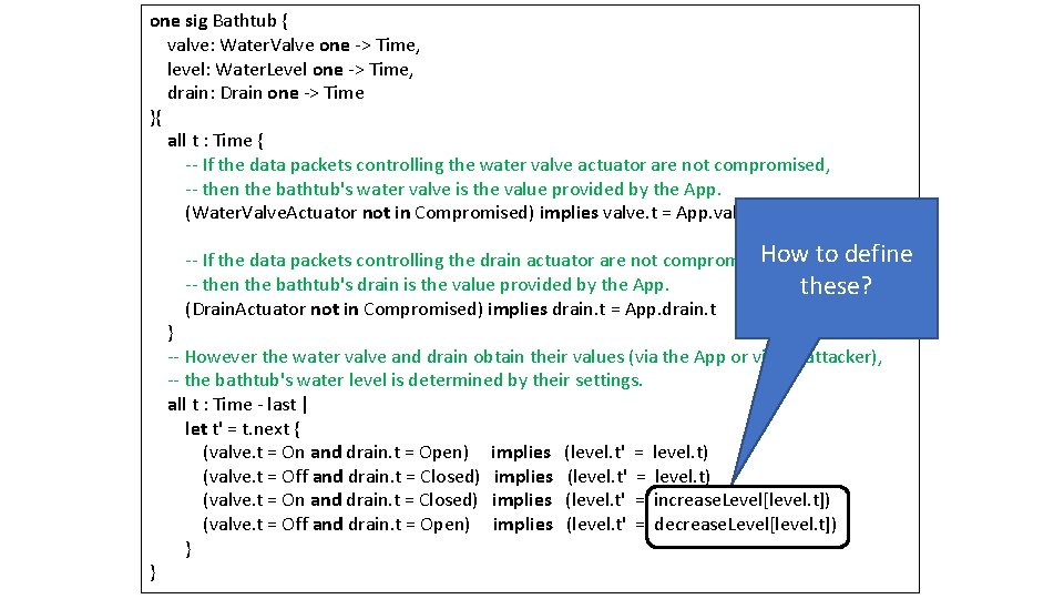 one sig Bathtub { valve: Water. Valve one -> Time, level: Water. Level one