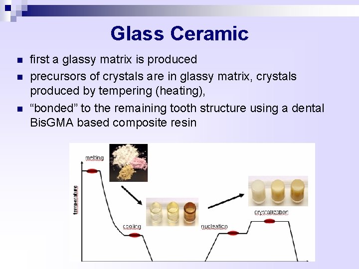 Glass Ceramic n n n first a glassy matrix is produced precursors of crystals