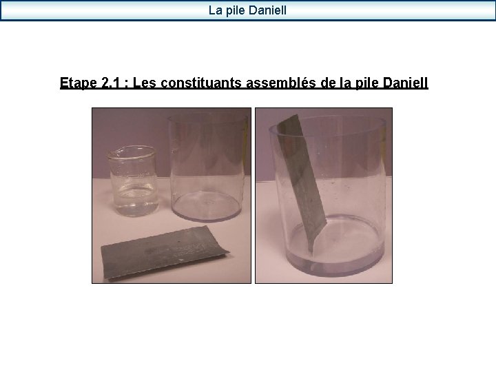 La pile Daniell Etape 2. 1 : Les constituants assemblés de la pile Daniell