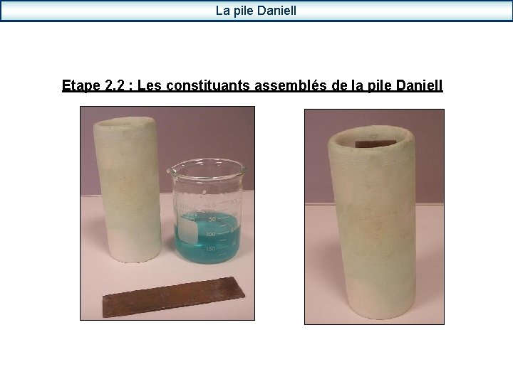 La pile Daniell Etape 2. 2 : Les constituants assemblés de la pile Daniell
