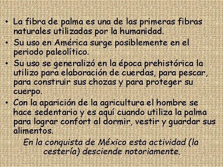 • La fibra de palma es una de las primeras fibras naturales utilizadas