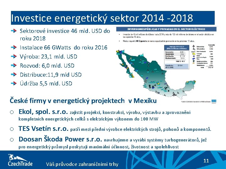 Investice energetický sektor 2014 -2018 Sektorové investice 46 mld. USD do roku 2018 Instalace