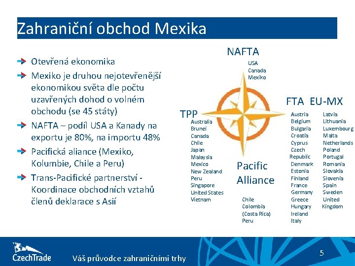 Zahraniční obchod Mexika Otevřená ekonomika Mexiko je druhou nejotevřenější ekonomikou světa dle počtu uzavřených