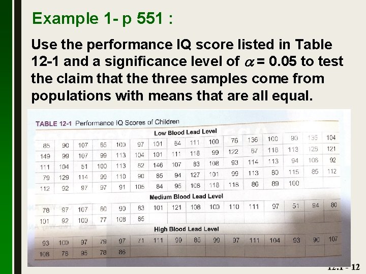 Example 1 - p 551 : Use the performance IQ score listed in Table