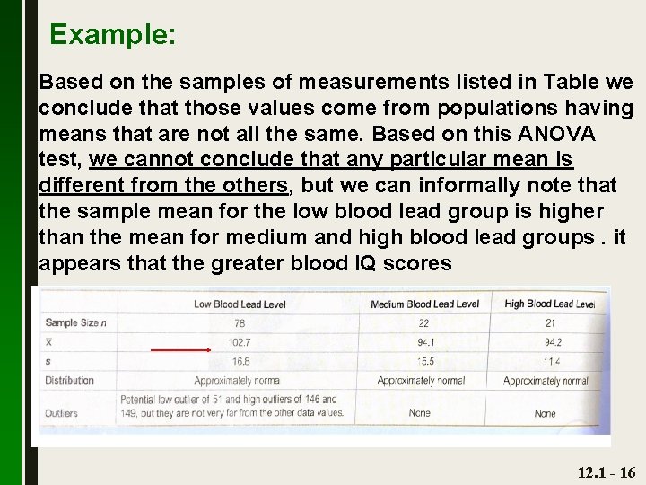Example: Based on the samples of measurements listed in Table we conclude that those