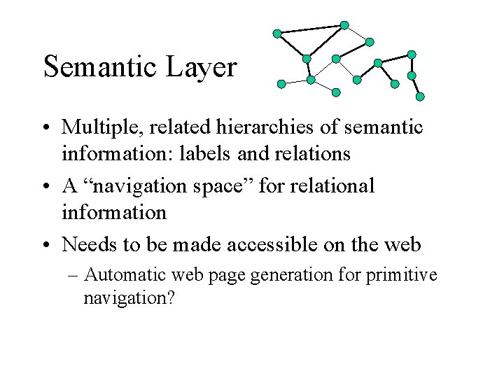 Semantic Layer • Multiple, related hierarchies of semantic information: labels and relations • A