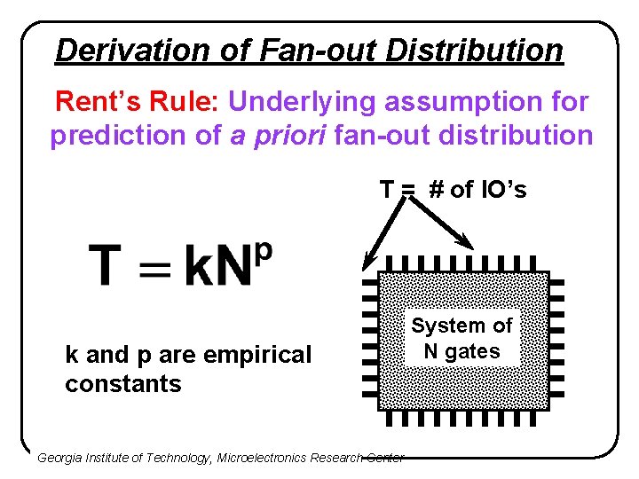 Derivation of Fan-out Distribution Rent’s Rule: Underlying assumption for prediction of a priori fan-out
