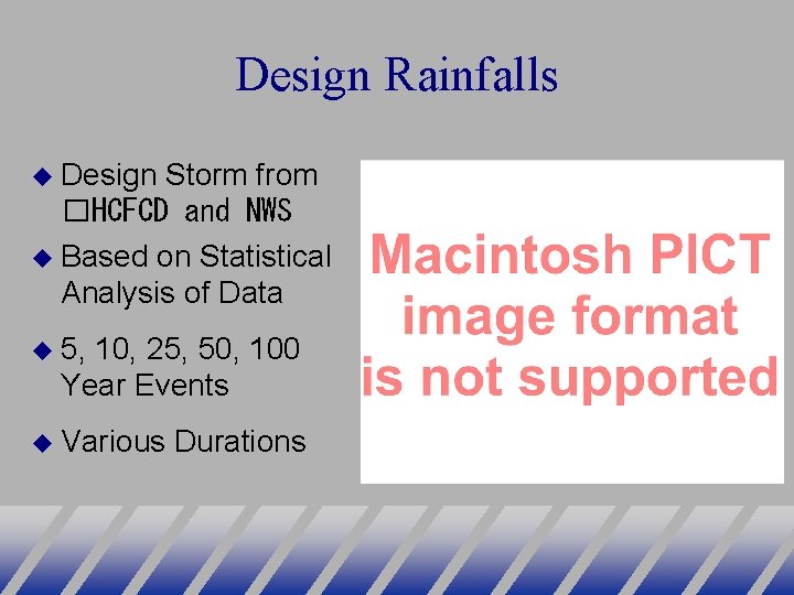 Design Rainfalls Design Storm from �HCFCD and NWS Based on Statistical Analysis of Data