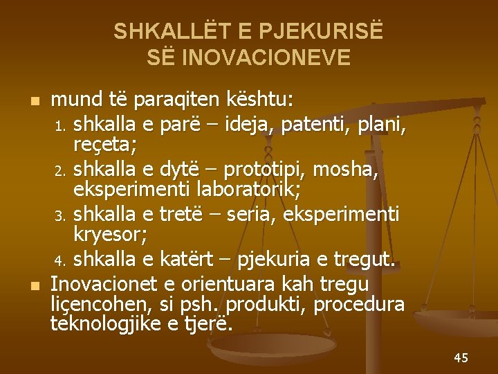 SHKALLËT E PJEKURISË SË INOVACIONEVE n n mund të paraqiten kështu: 1. shkalla e