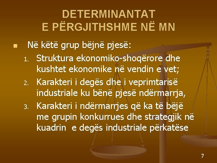 DETERMINANTAT E PËRGJITHSHME NË MN n Në këtë grup bëjnë pjesë: 1. Struktura ekonomiko-shoqërore