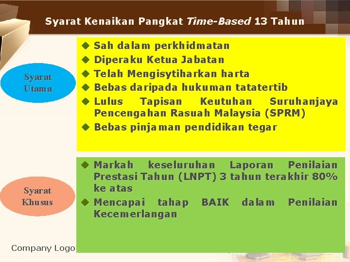 Syarat Kenaikan Pangkat Time-Based 13 Tahun Syarat Utama Syarat Khusus Company Logo u Sah