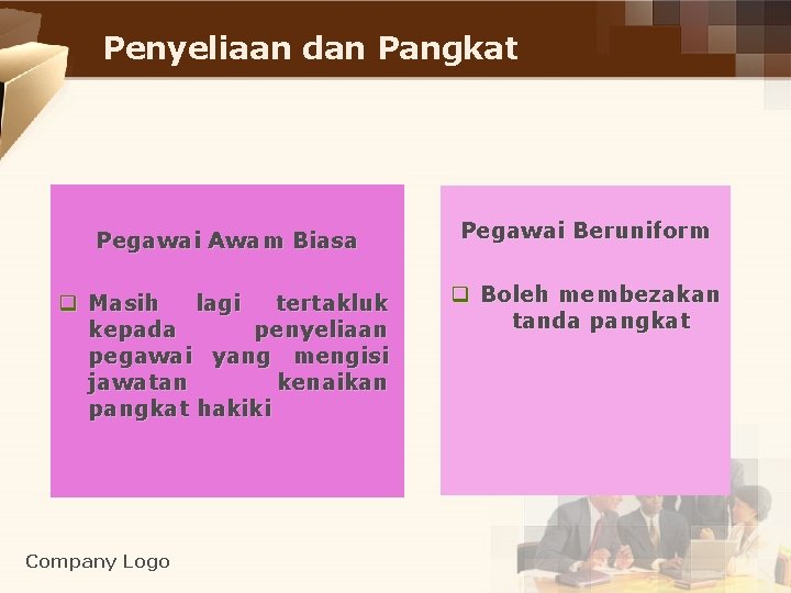 Penyeliaan dan Pangkat Pegawai Awam Biasa Pegawai Beruniform q Masih lagi tertakluk kepada penyeliaan