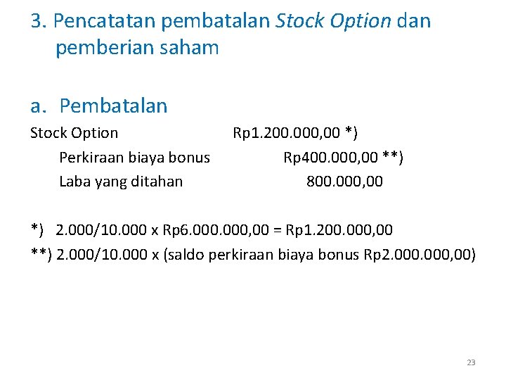 3. Pencatatan pembatalan Stock Option dan pemberian saham a. Pembatalan Stock Option Perkiraan biaya
