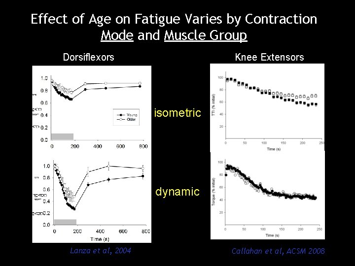 Effect of Age on Fatigue Varies by Contraction Mode and Muscle Group Dorsiflexors Knee