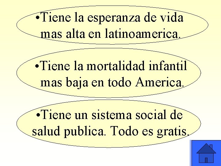  • Tiene la esperanza de vida mas alta en latinoamerica. • Tiene la