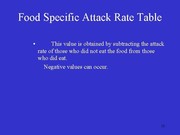 Food Specific Attack Rate Table • This value is obtained by subtracting the attack