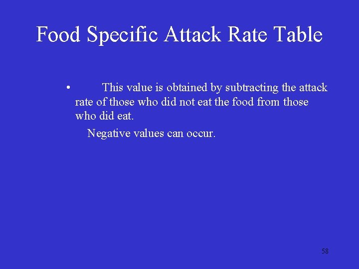 Food Specific Attack Rate Table • This value is obtained by subtracting the attack Food Specific Attack Rate Table • This value is obtained by subtracting the attack