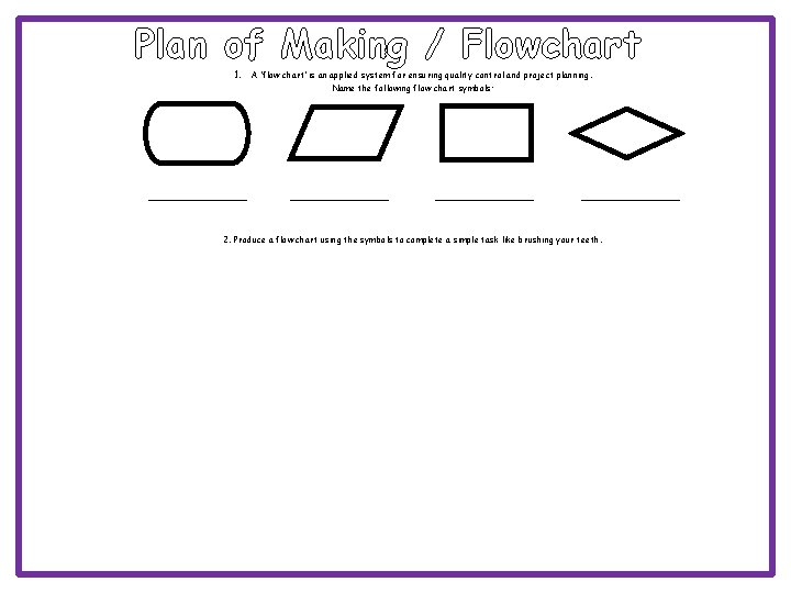 Plan of Making / Flowchart 1. _________ A ‘flow chart’ is an applied system