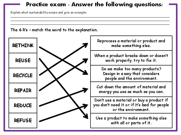 Practice exam - Answer the following questions: Explain what sustainability means and give an