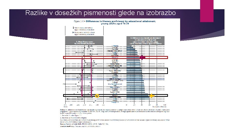 Razlike v dosežkih pismenosti glede na izobrazbo 